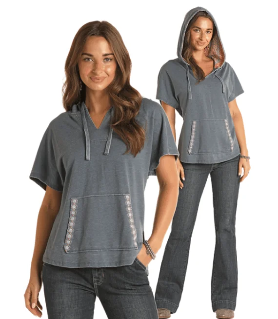 Panhandle Women's Navy Short Sleeve Hoodie WLWT94R1DC