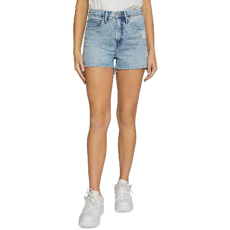 Good American Womens Distressed High Rise Denim Shorts