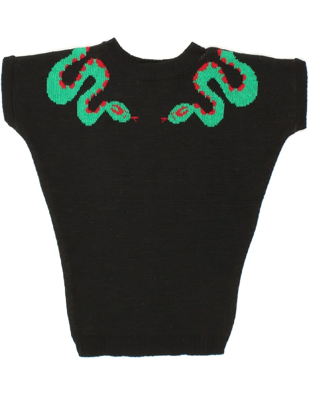 MISS FORTUNE Womens Short Sleeve Crew Neck Jumper Sweater UK 6 XS Black