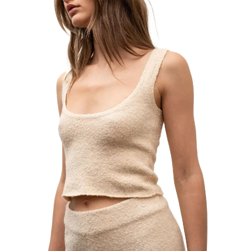 Moon River Women's Fuzzy Knit Scoopneck Cropped Tank Top