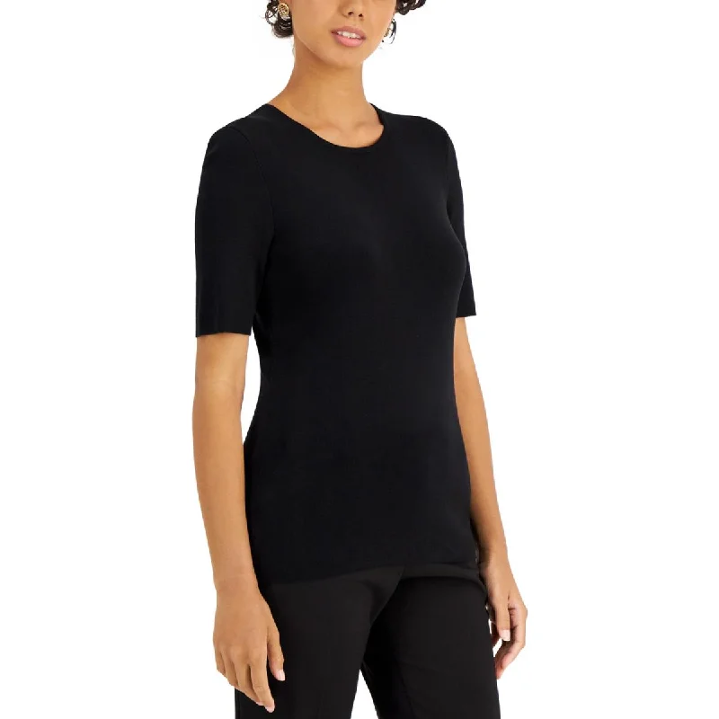 Tahari ASL Womens Knit Short Sleeve Crewneck Sweater