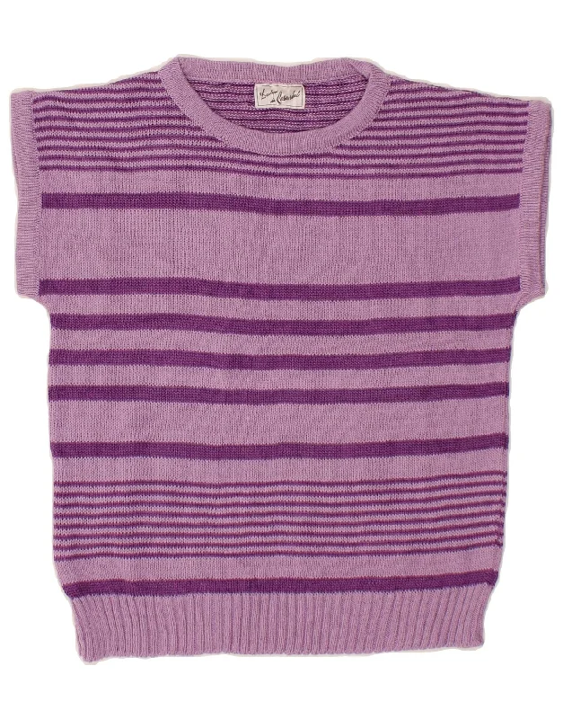 VINTAGE Womens Short Sleeve Crew Neck Jumper Sweater UK 12 Medium Purple