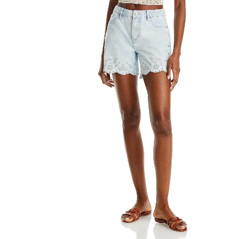 Aqua Womens High Rise Embroidered Denim Shorts