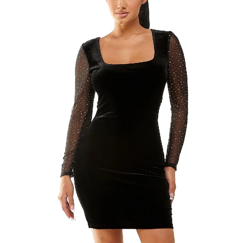 City Triangle Womens Juniors Velvet Embellished Sheath Dress