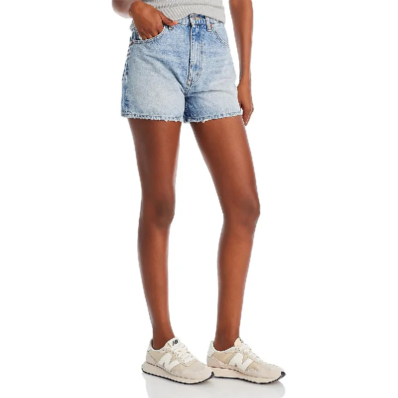 RE/DONE Womens Mini Distressed Denim Shorts