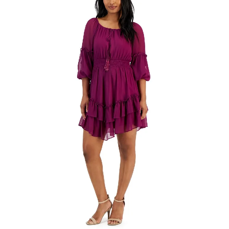 Taylor Womens Tiered Chiffon Sheath Dress