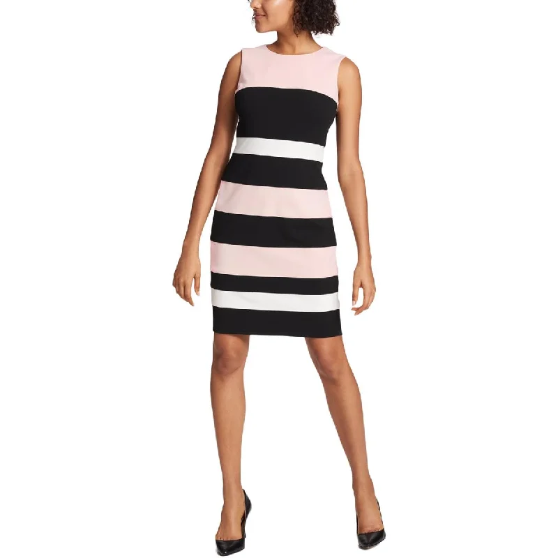 Tommy Hilfiger Womens Petites Striped Sleeveless Sheath Dress