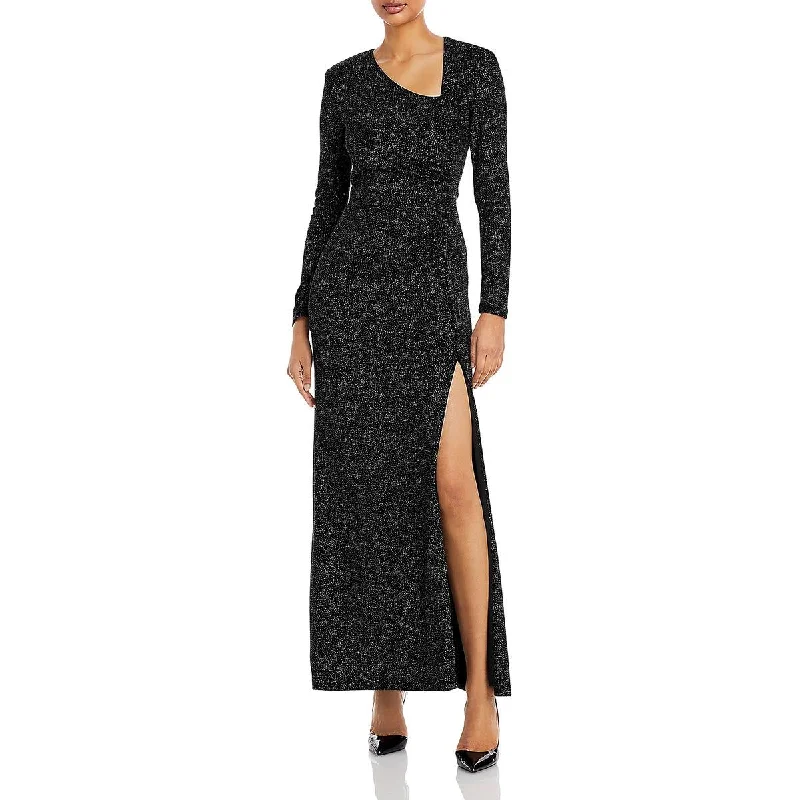Aqua Womens Metallic Long Sheath Dress