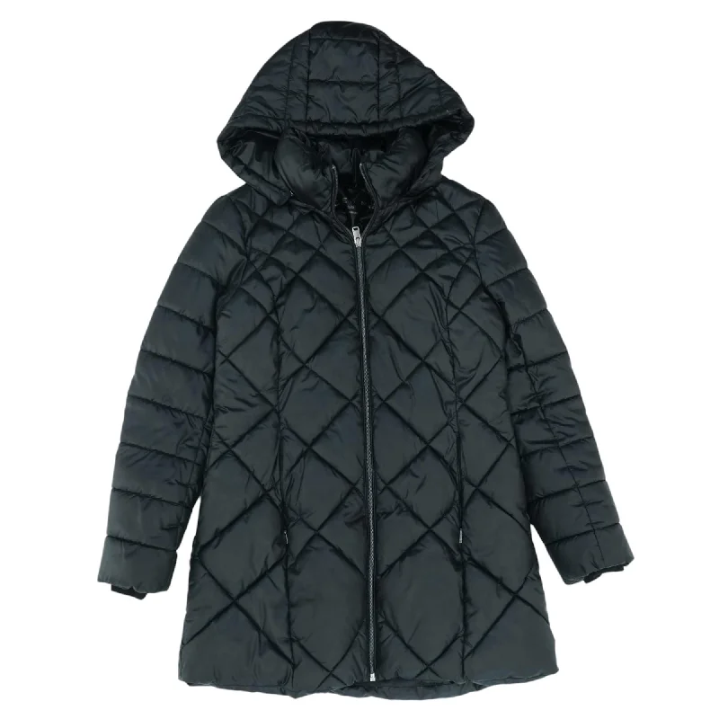 Black Solid Puffer Coat