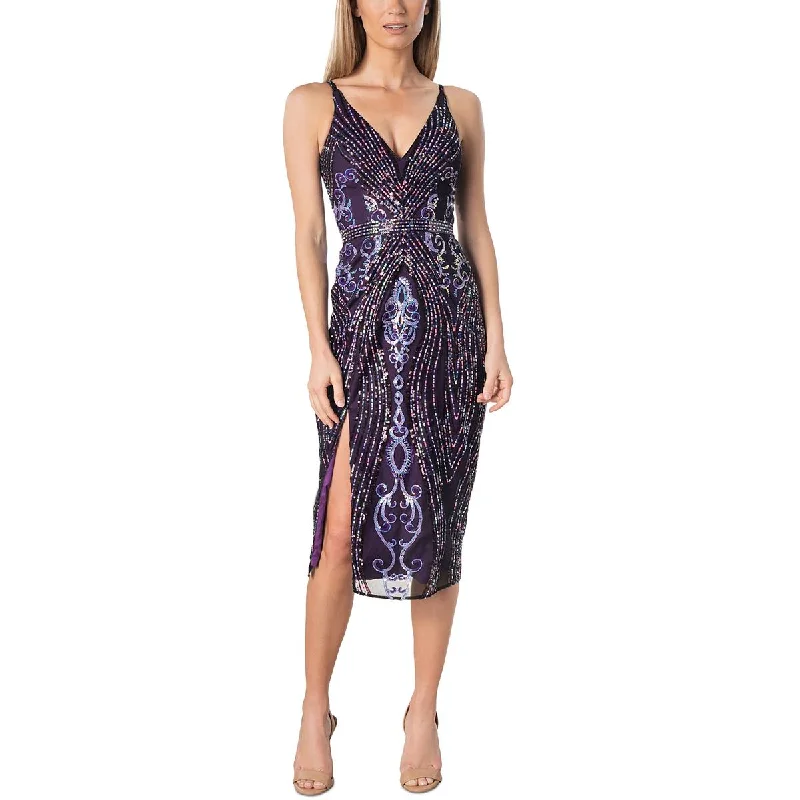 Dress The Population Womens Sequined Knee-Length Sheath Dress