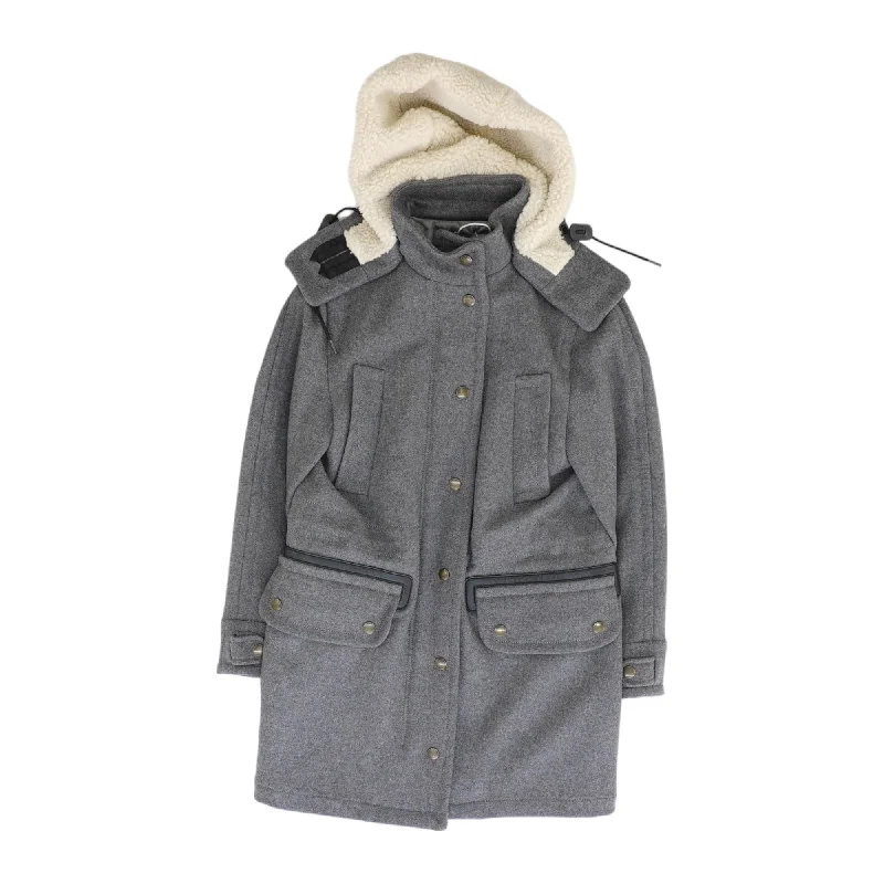 Gray Solid Wool Topcoat Coat