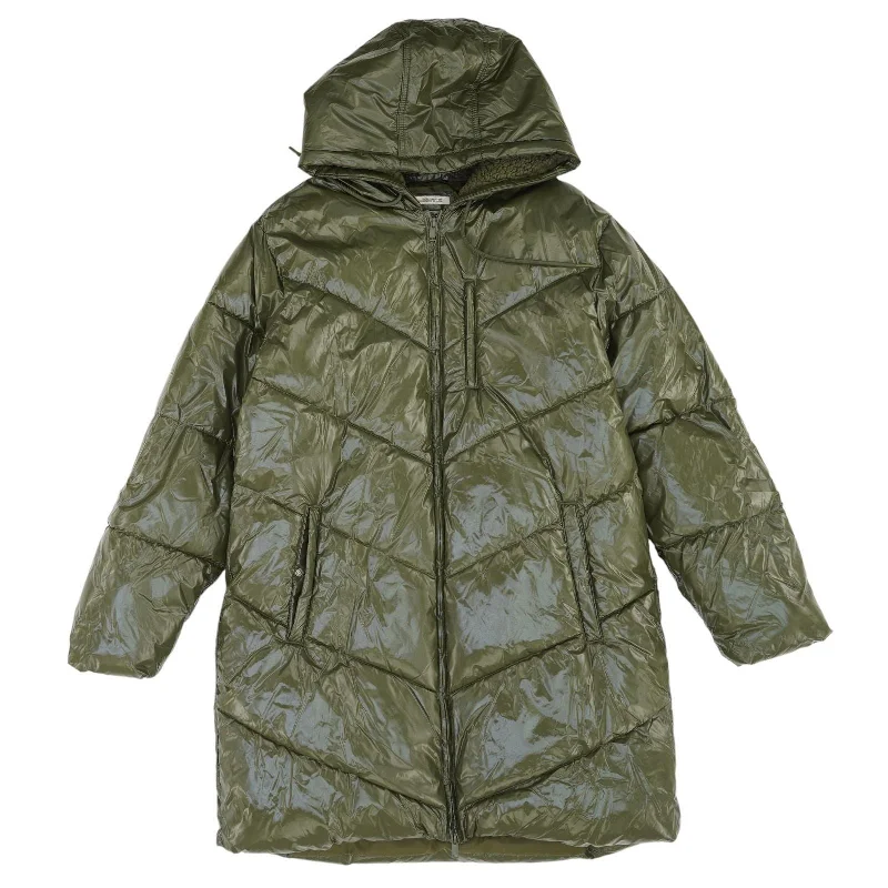 Green Solid Puffer Coat