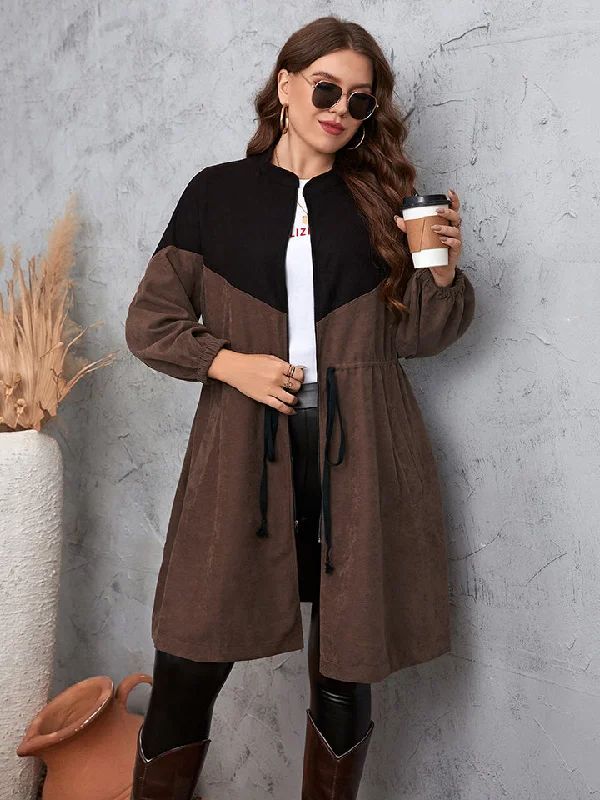 Two-Tone Dropped Shoulder Trench Coat - Curve Women's Apparel Wholesale