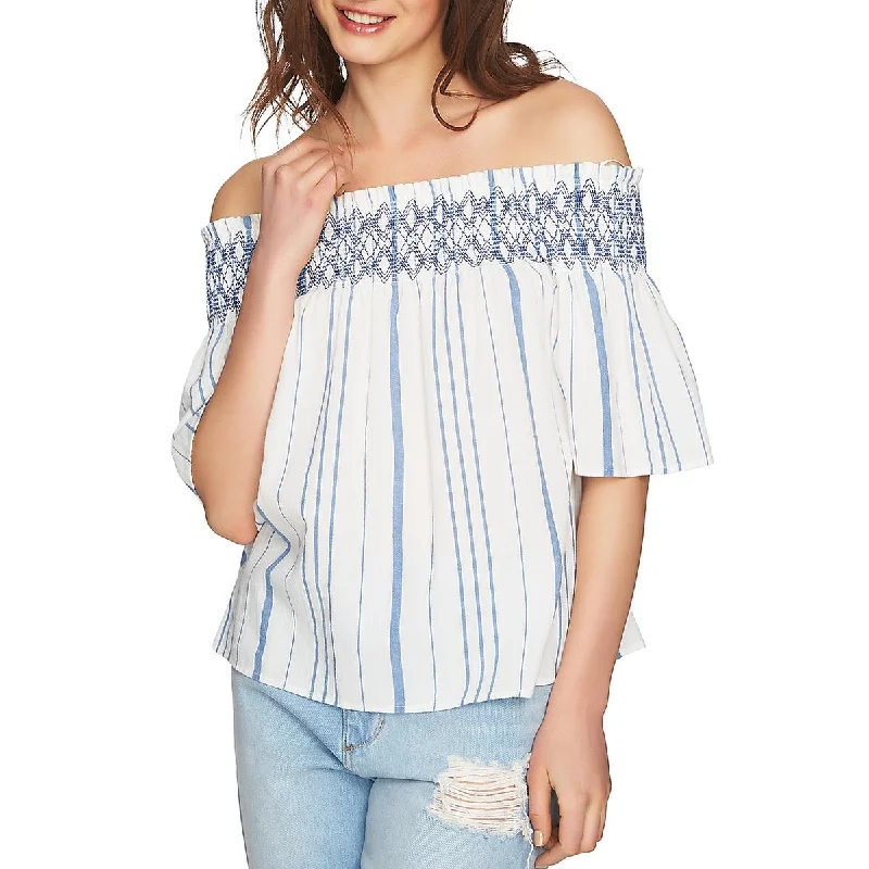 1.State Womens Striped Embroidered Blouse