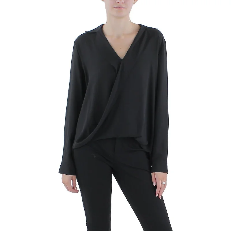 Anne Klein Womens Button Wrapped Blouse