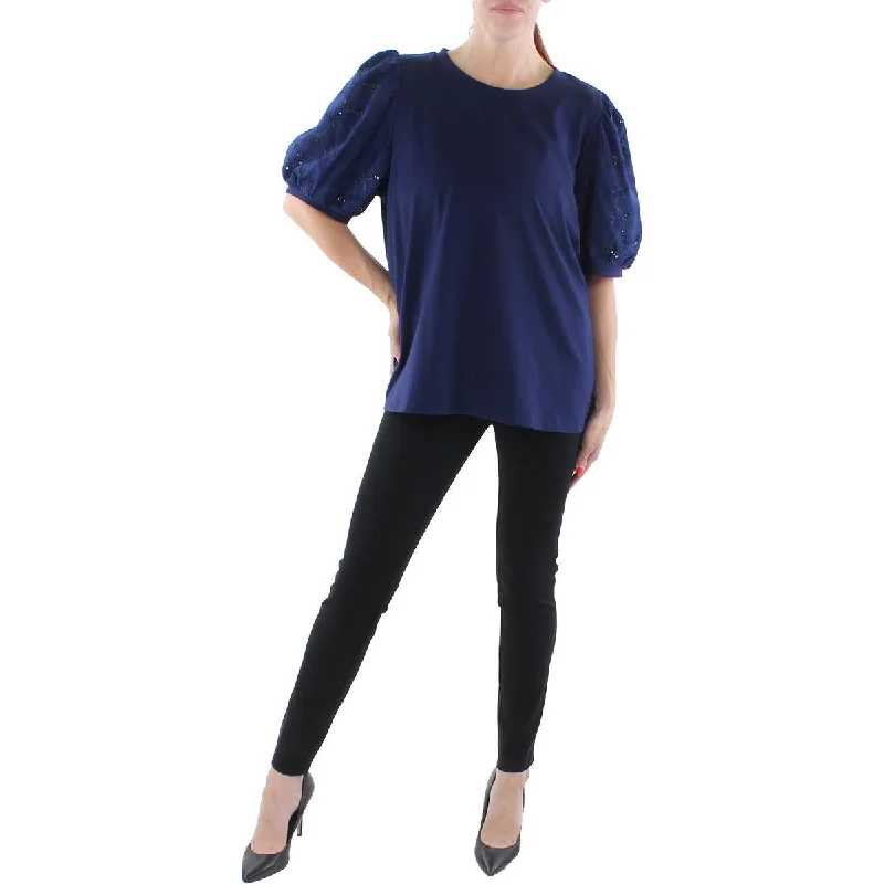 Anne Klein Womens Eyelet Puff Sleeve Blouse