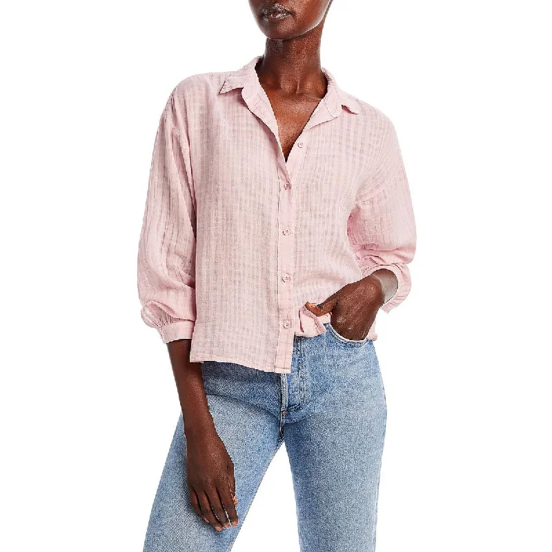 Bella Dahl Womens Linen Blend Button Down Blouse