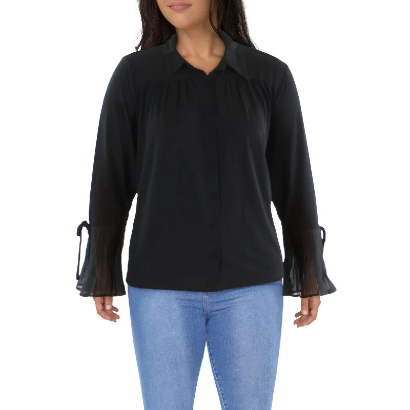Belldini Womens Collared Solid Blouse