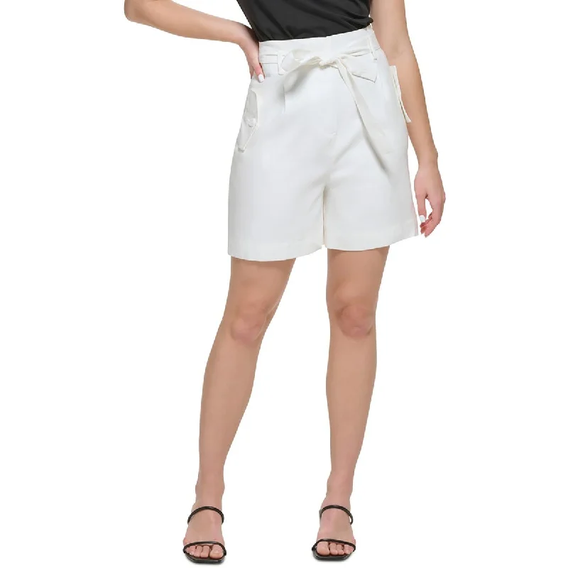 Calvin Klein Womens Linen Blend Mini High-Waist Shorts
