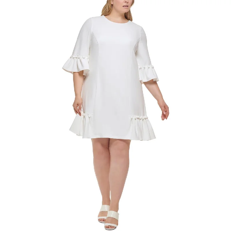 Calvin Klein Womens Plus Crepe Ruffled Sheath Dress