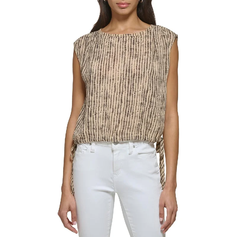 Calvin Klein Womens Tie Waist Printed Blouse