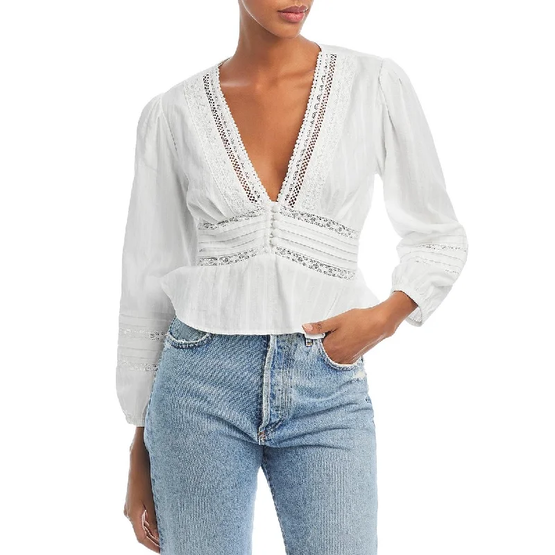 Derek Lam 10 Crosby Womens Rania Crochet Trim Crochet Blouse