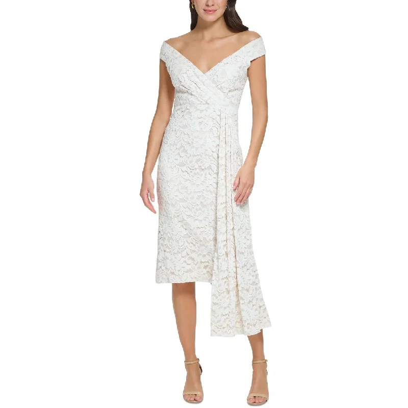 Eliza J Womens Petites Lace Midi Sheath Dress