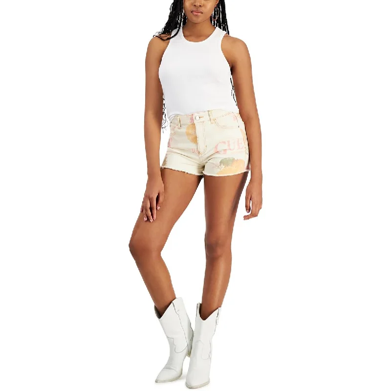 Guess Womens Monogram Denim Cutoff Shorts