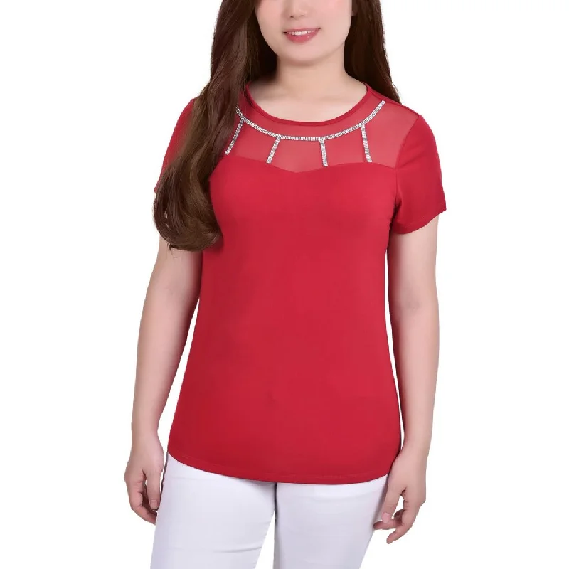 NY Collection Womens Petites Jersey Yoke Blouse
