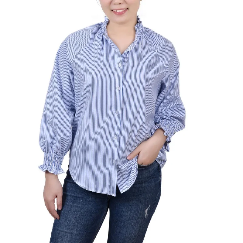 NY Collection Womens Petites Pinstripe Collar Blouse