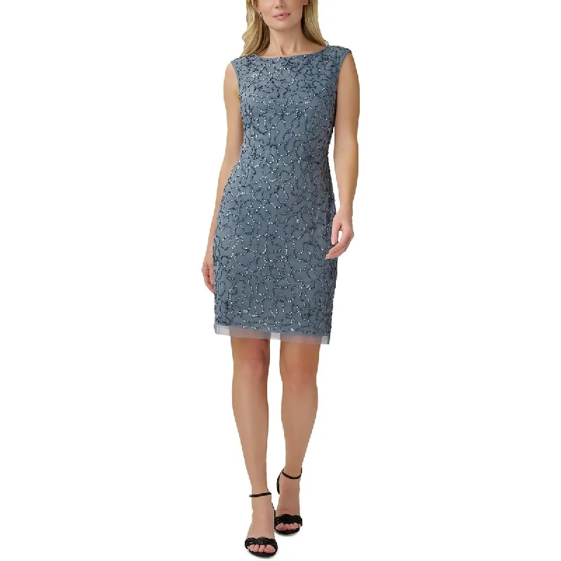 Papell Studio by Adrianna Papell Womens Beaded Mesh Sheath Dress