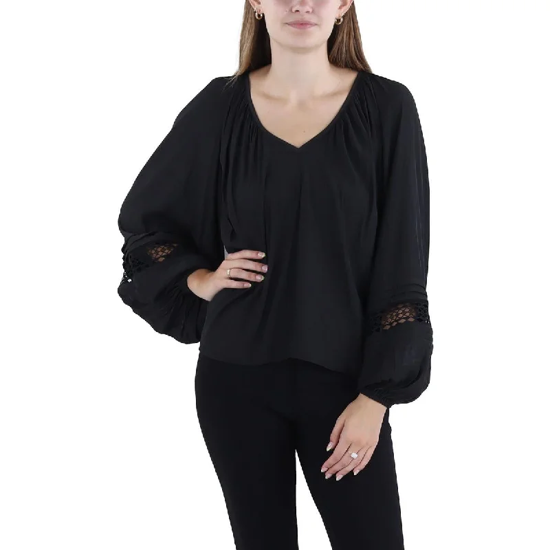 Ramy Brook Womens Thalia Lace Trim V-Neck Blouse