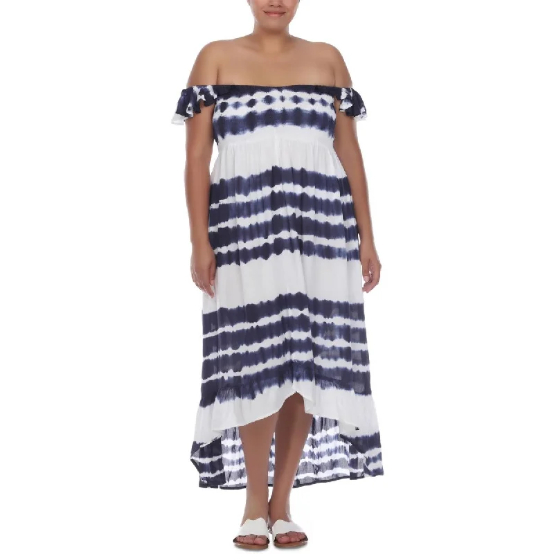 Raviya Womens Plus Smocked Tie-Dye Cover-Up