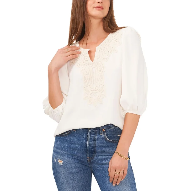Vince Camuto Womens Bishop Sleeve Split Neck Blouse