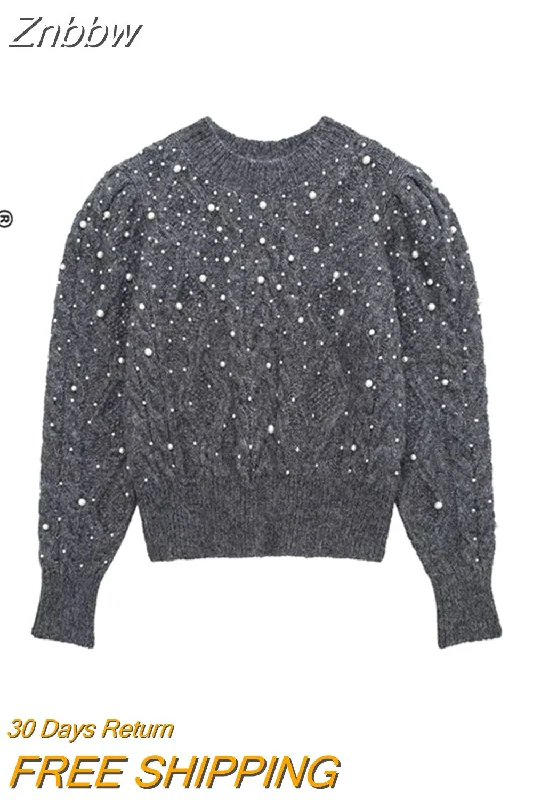 Znbbw Women Knit Pullover Silver Thread Long Sleeved O Neck Blouse Loose Sweater Top Female