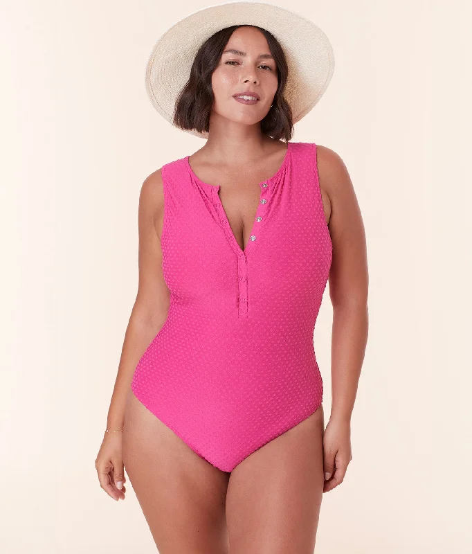 The Malibu One Piece - Terry Dot - Cerise - Long Torso