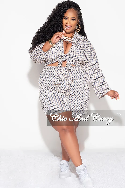 Final Sale Plus Size 3pc Set, Bikini Top High Waist Shorts and Cover Shirt in Tan Powder Blue and Black Design Print Final Sale Plus Size 3pc Set, Bikini Top High Waist Shorts and Cover Shirt in Tan Powder Blue and Black Design Print