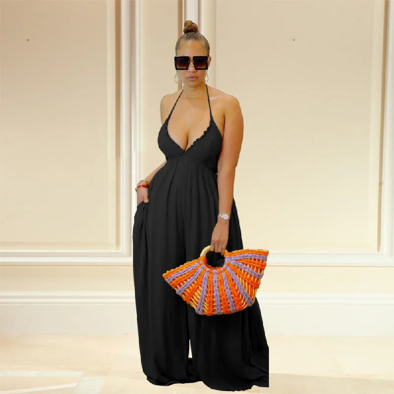 Suspenders Backless Strapless Wide Leg Pants Jumpsuit (CL10119)
