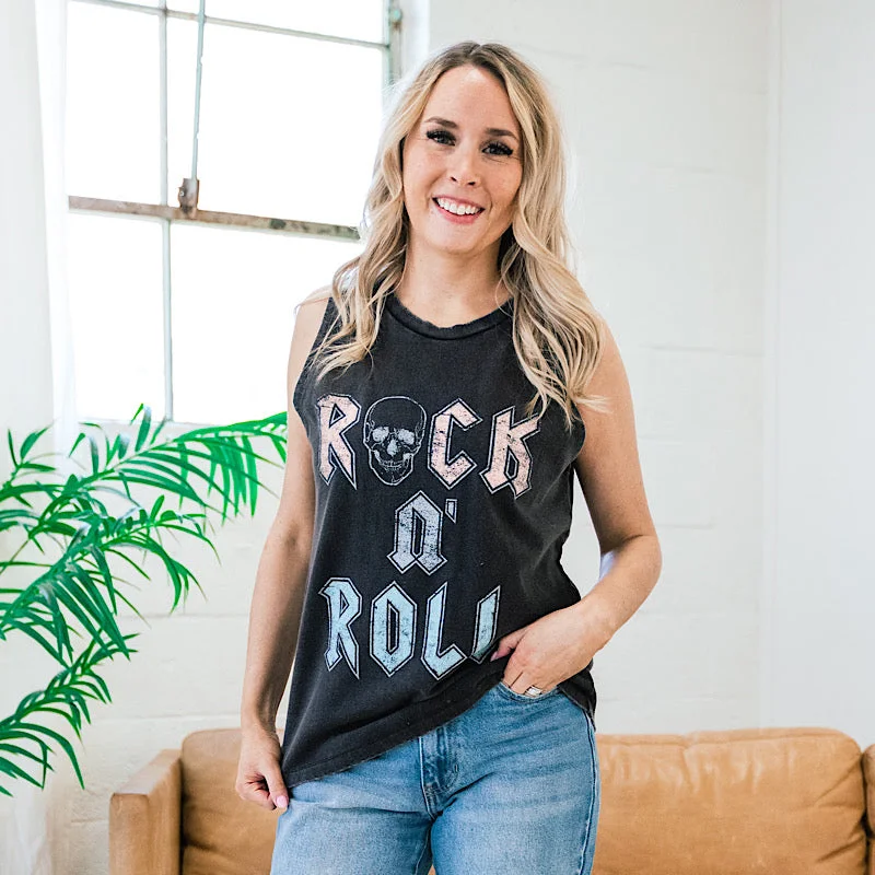 Rock n' Roll Skull Vintage Black Tee Tank FINAL SALE
