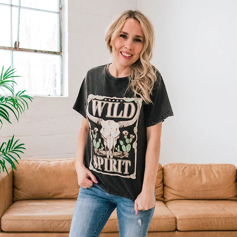 Wild Spirit Bull Skull Faded Black Distressed Tee FINAL SALE