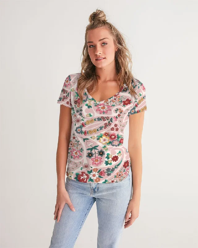 Pink abstract Pretty Sisters Women's All-Over Print V-Neck Tee