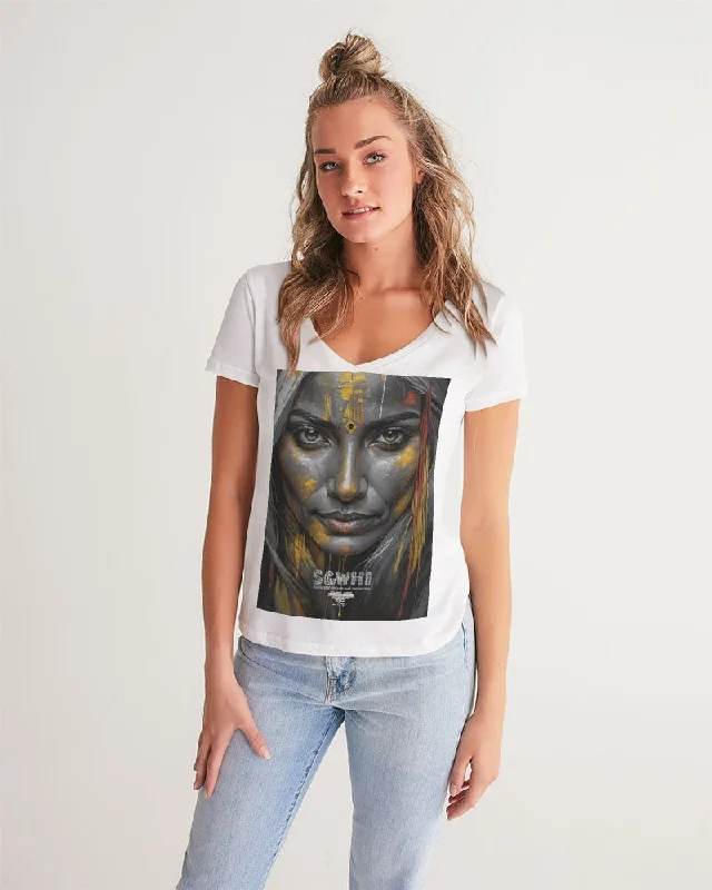 South Asian silver grey white hair sisters portrait [3] Women's All-Over Print V-Neck Tee