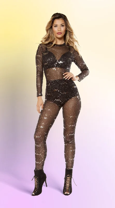 Glitter Sheer Mesh Jumpsuit